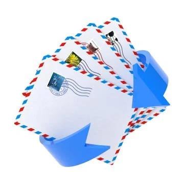 Email Icon with Red Arrow Over White. Ilustración de archivo