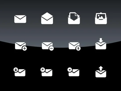 Email icons on black background 스톡 일러스트