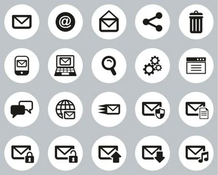 Email Icons Black &amp; White Flat Design Circle Set big Stock Illustration