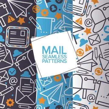 Email icons set of seamless patterns. Vector mail elements letter, envelope Stock Illustration