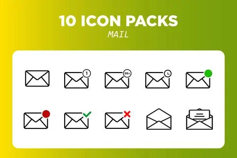 Email icons set. set of 10 email outline icons such as mail Stock Illustration