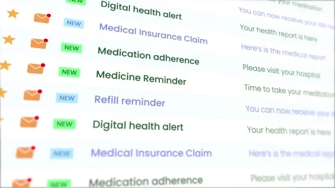 Email inbox interface various pharmacy notifications animation Stock Footage 339658823