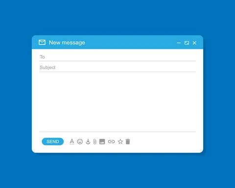 Email interface window isolated on blue background. Message sending form. Vec Stock Illustration