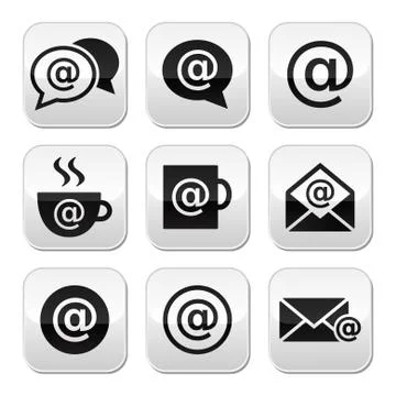 Email, internet cafe, wifi vector buttons set Stock Illustration