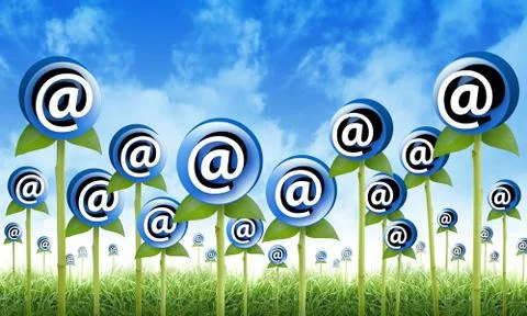 Email internet inbox flowers sprouting Stock Illustration