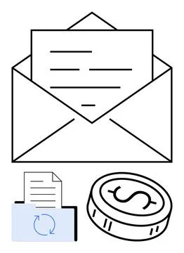Email Invoice with Document and Coin for Online Payment and Business Transa.. Illustrazione stock