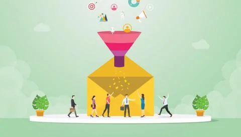 Email lead conversion concept with marketing convert to income team people wi Stock Illustration
