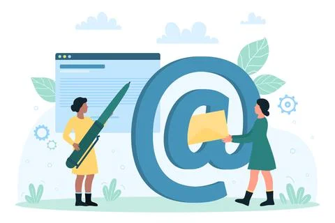 Email letter communication, confirmation message, mail customer support and tiny Stock Illustration