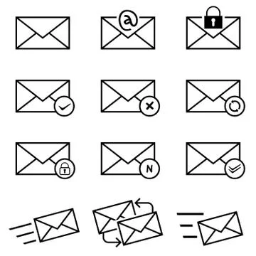Email Letter Vector Icons Set with Envelope Cover Communication Stock Illustration