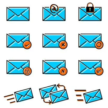 Email Letter Vector Icons Set with Envelope Cover Communication Stock Illustration