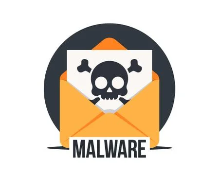 Email with malware, vector icon. Opened mail envelope with infected file Stock Illustration