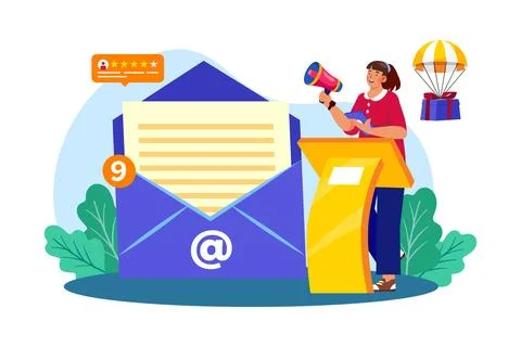 Email marketers develop and execute email marketing campaigns to target cus.. Illustrazione stock