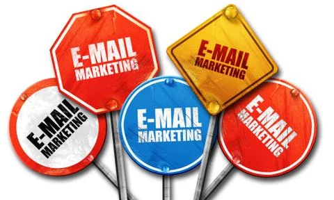 Email marketing, 3D rendering, rough street sign collection Stock Illustration