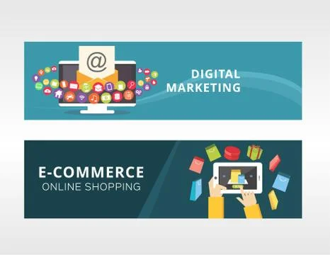Email marketing and E-commerce. Business solution advertisement concept illus Stock Illustration