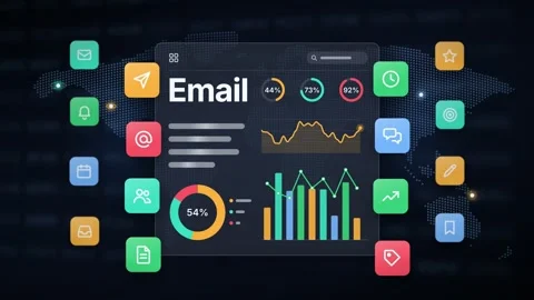 Email Marketing Dashboard Dark Blue Data Graph Digital Advertising Metrics Stock Footage 345641920