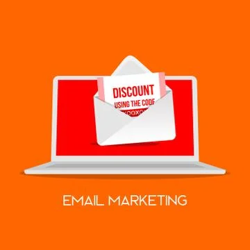 Email marketing icon with discount code flat style illustration with shadow Illustrazione stock