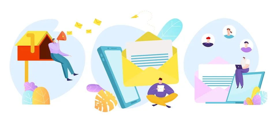 Email marketing set concept, vector illustration, business people man character 스톡 일러스트