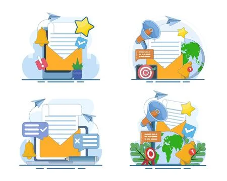 Email marketing set featuring digital campaigns, e-commerce promotion Stock Illustration