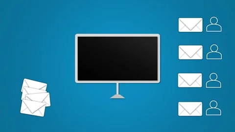 Email marketing using computer to the users or customers on blue background Stock Footage 289393633