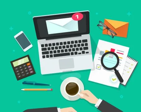 Email marketing vector illustration, analyzing or inspecting newsletter campaign Stock Illustration