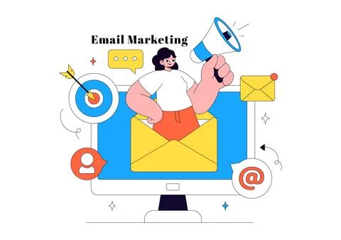 Email Marketing Vector Illustration Featuring Digital Campaign, Newsletter .. Stock Illustration
