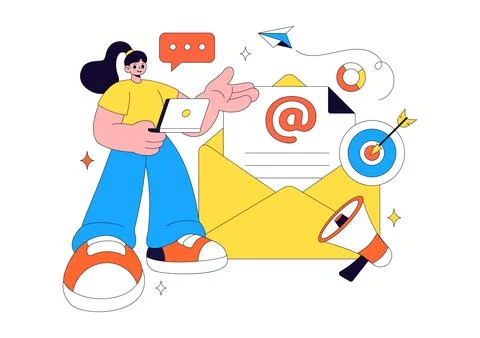 Email Marketing Vector Illustration Featuring Digital Campaign, Newsletter .. Stock Illustration
