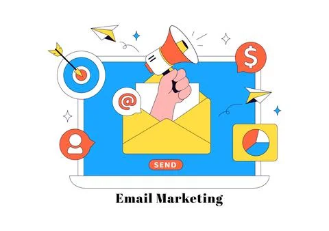 Email Marketing Vector Illustration Featuring Digital Campaign, Newsletter .. Stock Illustration