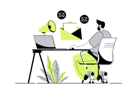 Email marketing web concept with flat cartoon people for website design. Ma.. Stock Illustration