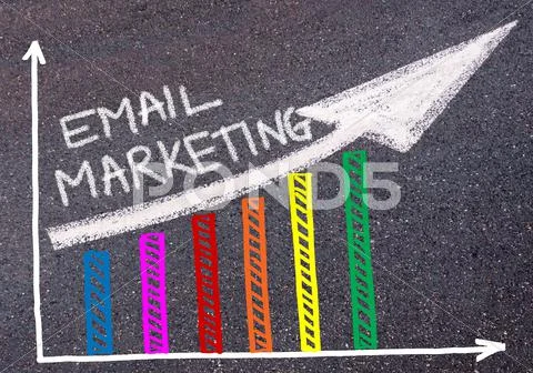 EMAIL MARKETING written over colorful graph and rising arrow Stock Photos