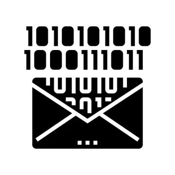 Email message with binary code glyph icon vector illustration Stock Illustration