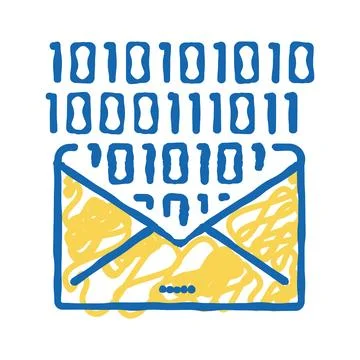 Email message with binary code icon doodle illustration Stock Illustration