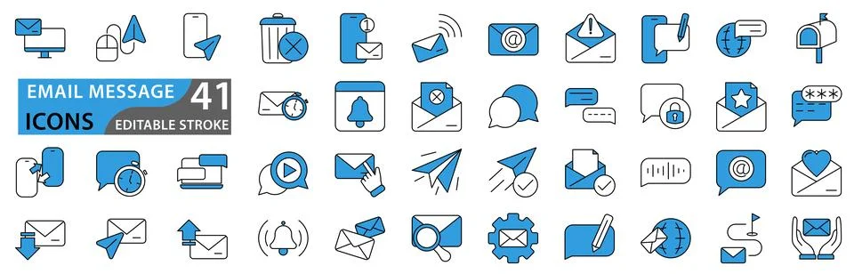 Email Message blue icon set Stock Illustration