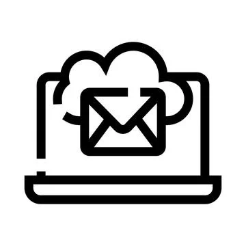 Email message cloud synchronizing data on laptop Illustrazione stock