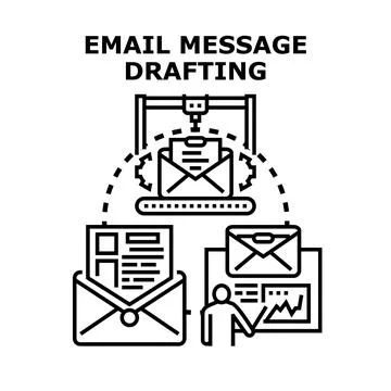 Email message drafting process and digital communication strategy 库存插图