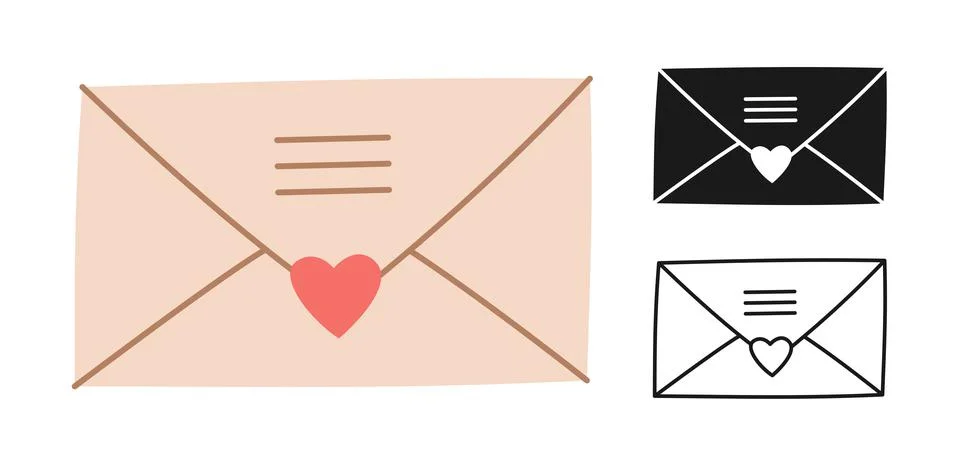 Email message envelope icon outline set mailbox sign new message icon letter Stock Illustration