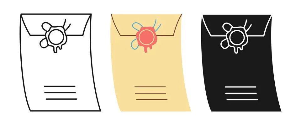 Email message envelope icon outline set mail sign new message icon sealing wax Stock Illustration