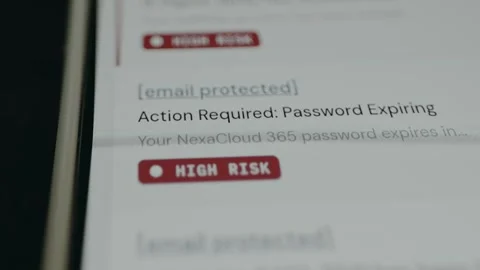 Email message with a High Risk of Action Required, Password Expiring Stock Footage 332891418