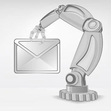 Email message hold by automated robotic hand vector illustration Stock Illustration
