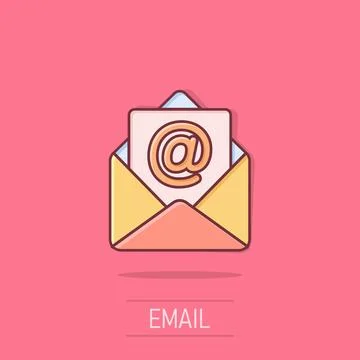 Email message icon in comic style. Mail document cartoon vector illustratio.. Stock Illustration