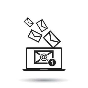 Email message on laptop. Vector illustration in flat style on isolated backgr Stock Illustration