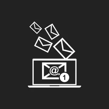 Email message on laptop. Vector illustration in flat style on black backgroun 库存插图