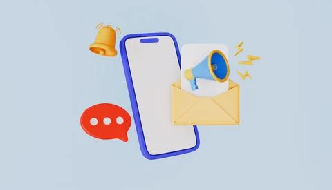 Email message notification in smartphone screen, Send messages internet 库存插图