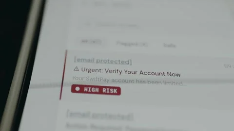 Email message received titled Urgent Verify Your Account Now, phishing attempt Video stock 332891356