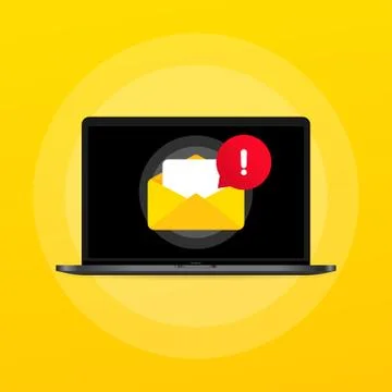 Email message on screen in laptop. Envelope notification. Newsletter on compu 스톡 일러스트