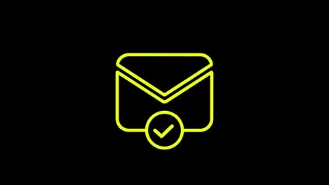 Email message sent icon animation with checkmark badge on black background .. Stock Footage 345547711