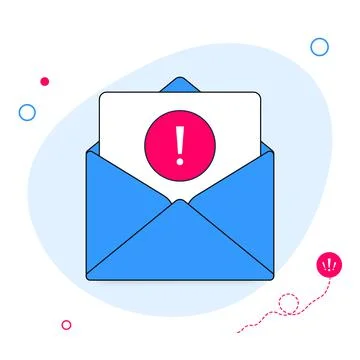 Email message with warning alert icon vector illustration, flat cartoon opened Illustrazione stock