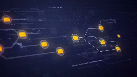 Email Messages Network Circuit Board Link Connection Technology Seamless Loop 4K Stock Footage 70018481