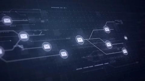 Email Messages Network Circuit Board Link Connection Technology Seamless Loop 4K Stock Footage 70018495