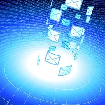 Email messages into wire frame globe background with binary code Stock Illustration