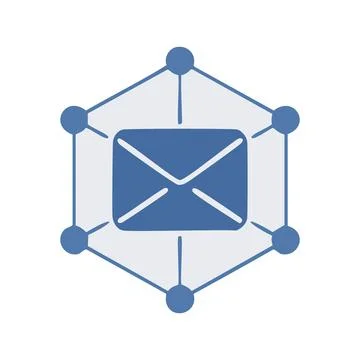 Email network icon. Network of connections with email symbol at center, rep.. Stock Illustration
